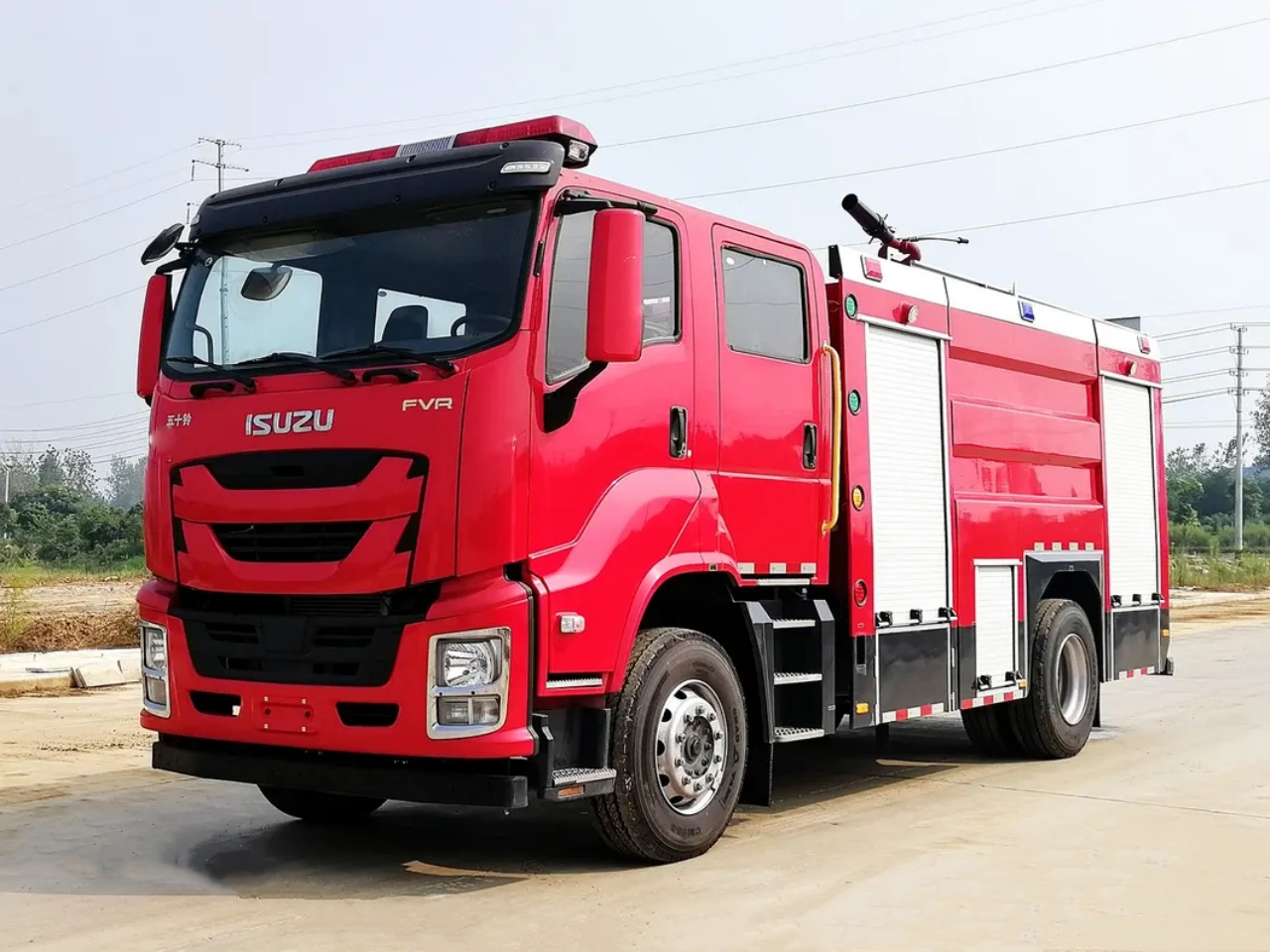 Fire Truck With Hose and Firefighter